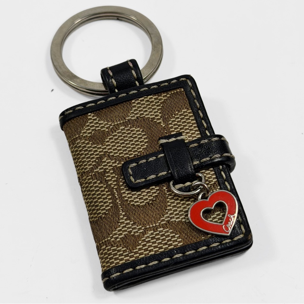 VINTAGE Y2K Coach Legacy Signature Leather Canvas Keychain with Red Heart Charm